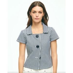 NWT Brooks Brothers Short Sleeve Gingham Jacket In Bi-Stretch Cotton Size 14